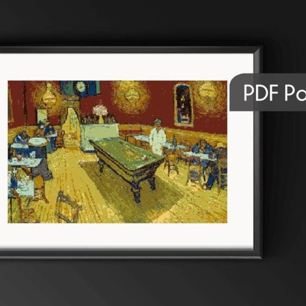 The Night Café by Van Gogh Cross stitch pattern PDF, Digital Download, Famous Painting, modern cross stitch pattern, van gogh wall art, tiny