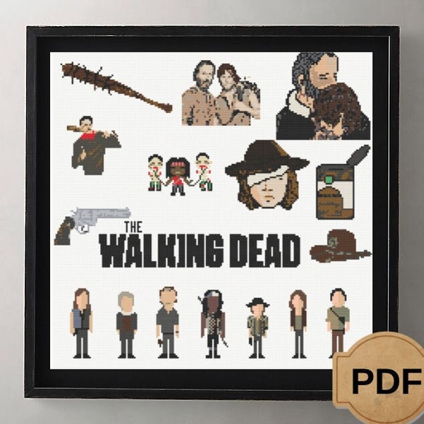 The Walking Dead Cross Stitch Pattern PDF,TV Series, Zombie apocalypse, TWD inspred Embroidery pattern, fans art,Instant download, dmc chart