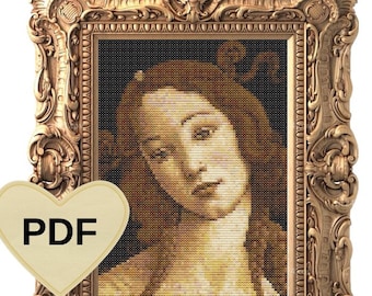 Venus Botticelli Cross Stitch Pattern: Easy Counted PDF (5”x7”)