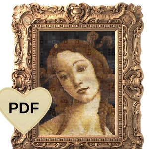 MINI VENUS Cross Stitch Pattern,Sandro Botticelli, Tiny cross stitch, easy counted PDF Pattern, Instant download, masterpiece Artwork, 5”x7”