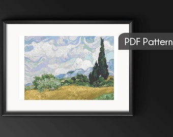 Van Gogh Wheat Field with Cypresses Cross Stitch Pattern (PDF Pattern)