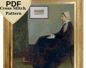 Whistler's Mother Cross Stitch Pattern: Famous Painting (PDF Pattern)