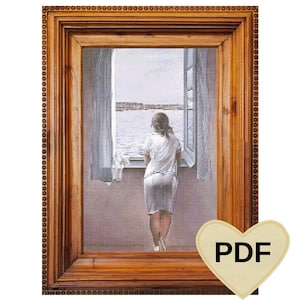 Modèle de point de croix Salvador Dali : silhouette près d'une fenêtre (Modèle PDF)