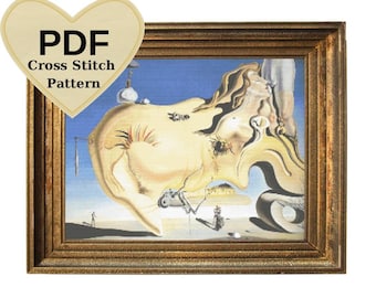 Salvador Dali Cross Stitch Pattern, The Great Masturbator, Famous Painting, Popular cross stitch, Surrealism, Instant download, PDF Patterns