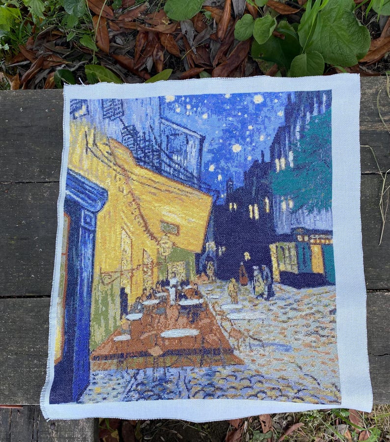 Patrón de punto de cruz de la terraza del café de Van Gogh por la noche, bordado de una famosa pintura (patrón en PDF) imagen 6