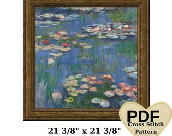 Monet Water Lilies Cross Stitch Pattern, Modern Embroidery (PDF Pattern)