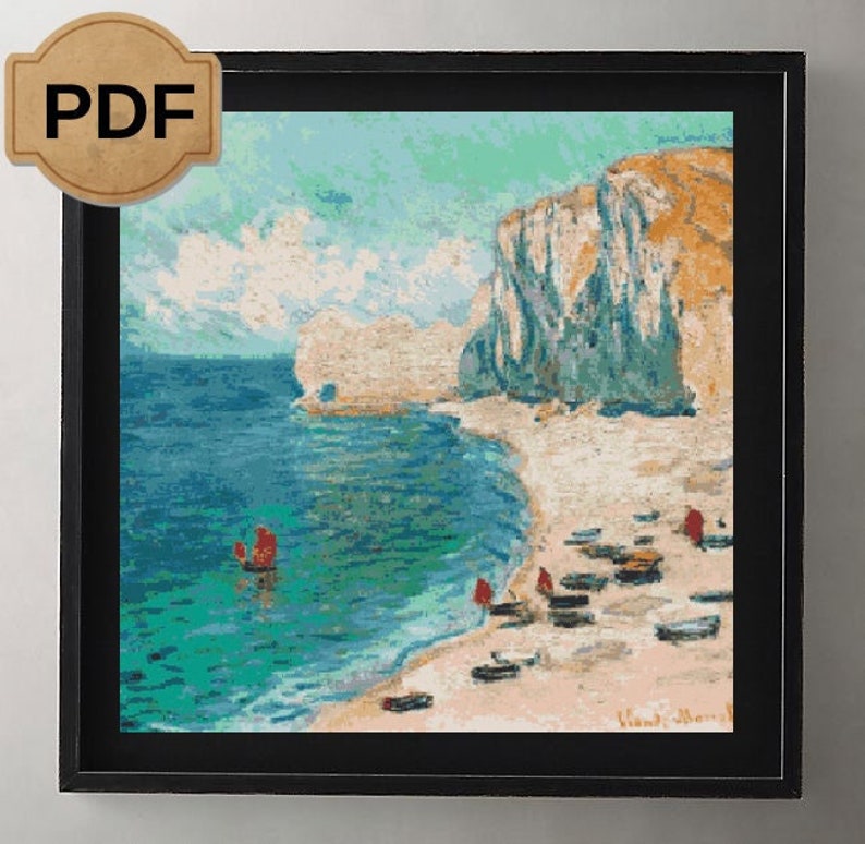 Claude Cross Stitch Pattern PDF, the Beach and the Falaise D