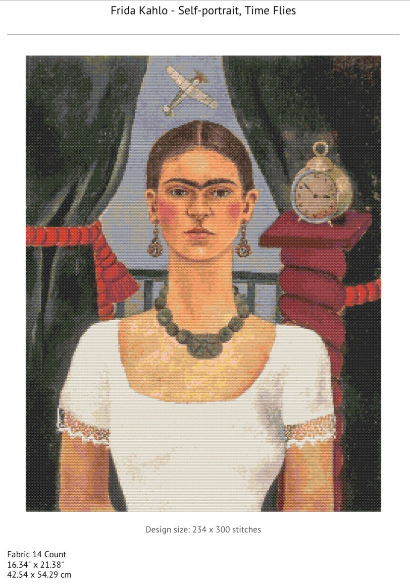 Self-portrait Time Flies by Frida Kahlo Cross Stitch Pattern, Famous ...
