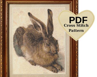 Albrecht Durer Young Hare Cross Stitch Pattern: Famous Painting (PDF Pattern)