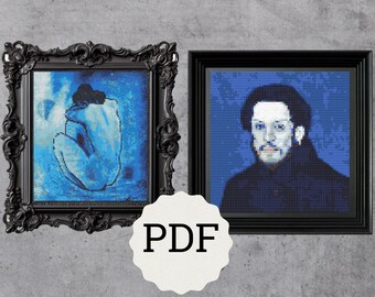 Picasso Cross Stitch Pattern PDF, Blue Nude, Self-Portrait (Digital)