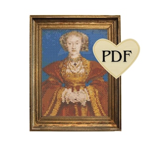Padrão de ponto cruz de Ana de Cleves em PDF, bordado de rainha Tudor, padrão de mulher renascentista, esposas de Henrique VIII, decoração da era Tudor, século XVI