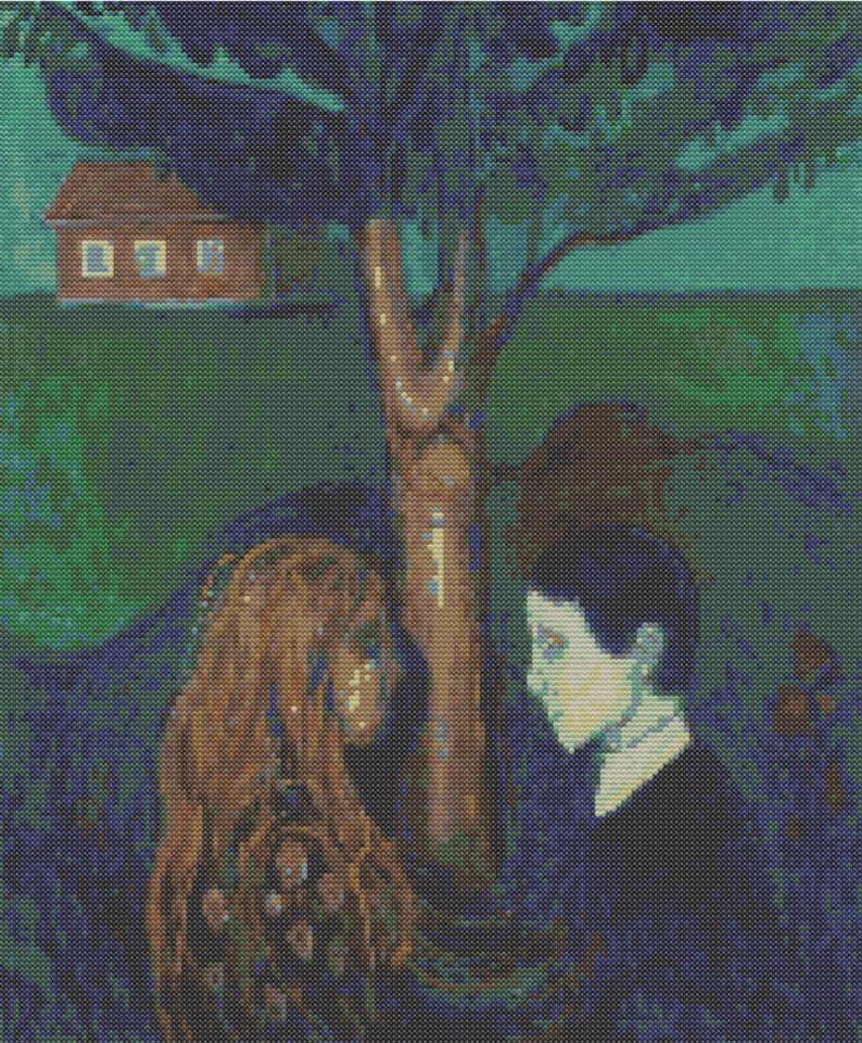 Eye to eye by Munch cross stitch pattern, famous painting, German Expressionism modern art, counted cross stitch, wall decor edvard munch, image 3