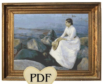 Edvard Munch Sommernacht Kreuzstichmuster: DIY Stickerei (PDF-Muster)