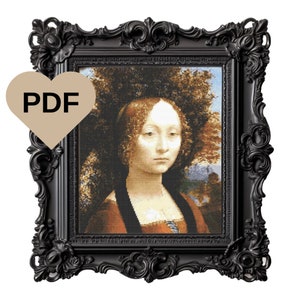 Patrón de punto de cruz Ginevra de' Benci de Leonardo da Vinci, descarga instantánea, patrón PDF, pintura famosa, punto de cruz moderno, bordado