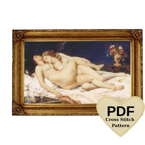 The Sleepers by Courbet Cross Stitch Pattern: Famous Painting (PDF Pattern)