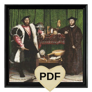 Die Ambassadors von Hans Holbein der jüngere Kreuzstich Muster, berühmte Malerei, druckbare Muster, Meisterwerk Kunst, Gemälde X Stitch,PDF