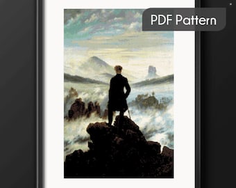Wanderer Above the Sea of Fog Cross Stitch Pattern, Caspar David Friedrich (PDF Pattern)
