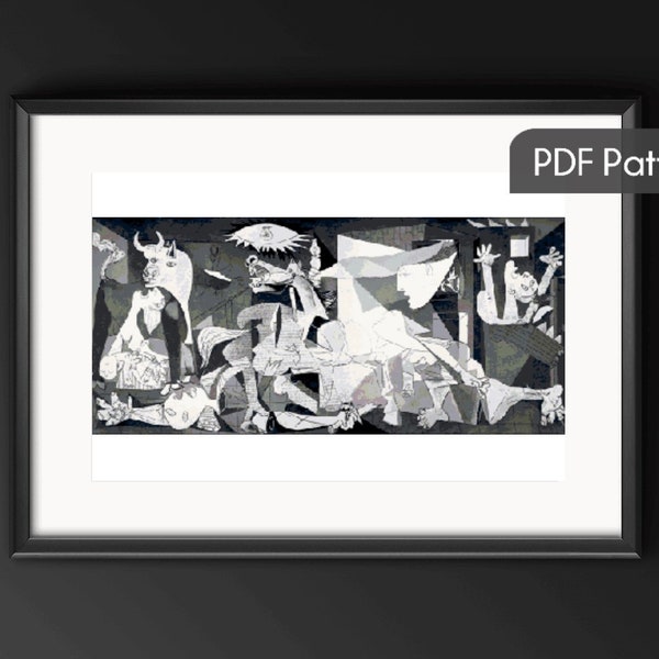 Modèle de point de croix Guernica PDF, pablo picasso, téléchargement numérique, point de croix compté, échantillonneur de point de croix, art mural point de croix