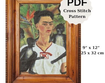 Frida Kahlo Selbstporträt mit Affen Kreuzstichmuster PDF