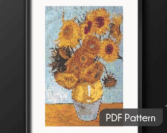 Van Gogh Sunflowers Cross Stitch Pattern: Artwork Masterpiece (PDF Download)