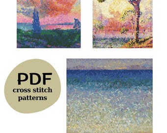 Modèles de point de croix Henri Edmond, pointillisme (paquet de 3 PDF)