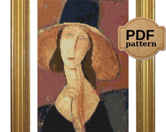 Modigliani Cross Stitch Pattern: Jeanne Hebuterne Portrait (Digital Download)