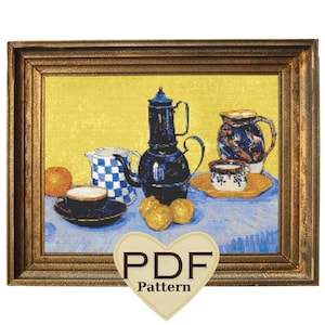 vincent van gogh cross stitch pattern, Still Life With Coffee Pot, Instant Download, printable pattern, famous painting, PDF Patterns art