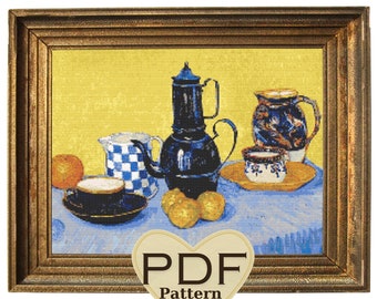 Van Gogh Cross Stitch Pattern: Still Life With Coffee Pot (PDF Pattern)