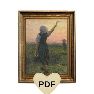 End of Work by Jules Breton Cross stitch pattern PDF, digital download, handmade embroidery designs, landscape wall art cross stitch, artist