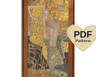 Klimt Wasserschlangen I Kreuzstichmuster: 100% Stickdesign (PDF-Muster)