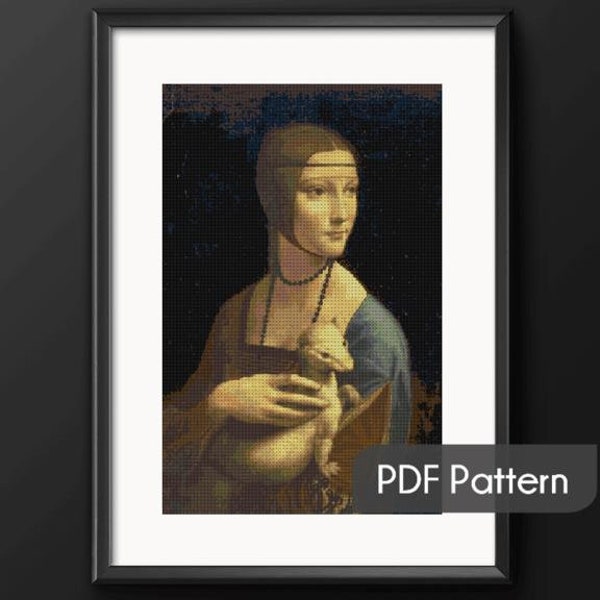 Leonardo da Vinci ‘ The Lady with the Ermine’ cross stitch pattern PDF/ Instant download/ famous pattern / cecilia Gallerani