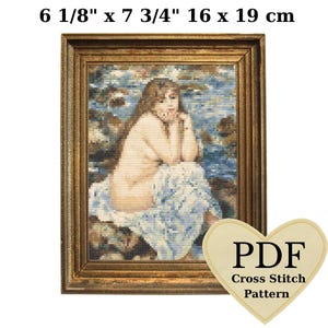 Arte de parede com bordado DIY, Pierre Auguste Renoir, padrão de ponto cruz Banhista sentada, download instantâneo, bordado de pintura famosa, pequeno