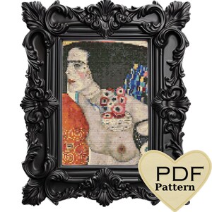 Gustav Klimt Judith Kreuzstich Muster, sofortiger Download, berühmte Malerei, Fine Art Xstitch, Miniatur Kunst, 15,5 cm x 18,5 cm, Geschenk Handarbeit, PDF