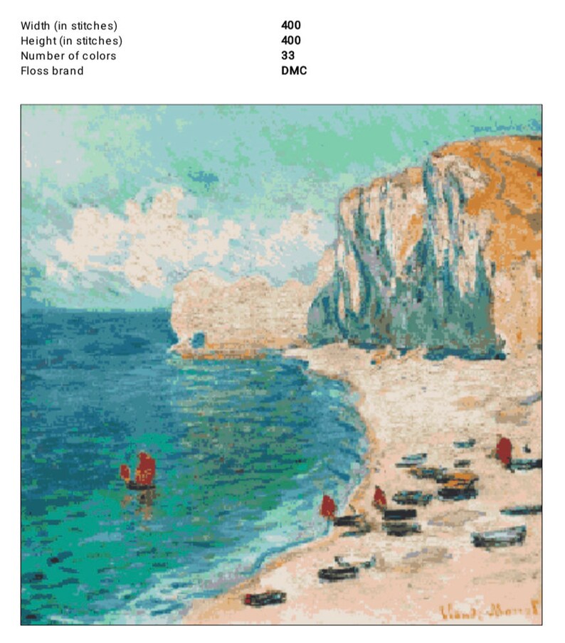 Claude Cross Stitch Pattern PDF, the Beach and the Falaise D