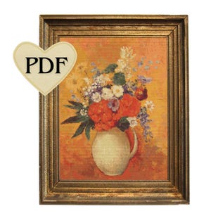 Odilon Redon - Bloemen kruissteekpatroon pdf, digitale download, bloemenborduurwerk, volksbloemenkaart, beroemd schilderij xstitch, moderne kunst
