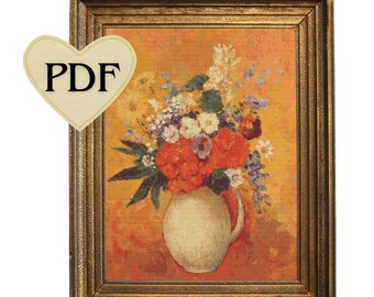 Odilon Redon Blumen Kreuzstich-Muster: Blumenstickerei (PDF-Muster)