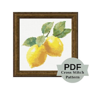 Lemons Cross Stitch Pattern, Citrus Fruit stitch chart, Bunch of Flowers Beginner, Summer counted stitch chart, kitchen decor, easy download