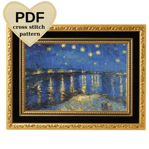 Vincent van Gogh "Stjärnklar natt över Rhône" litet korsstygnsmönster PDF, digital nedladdning