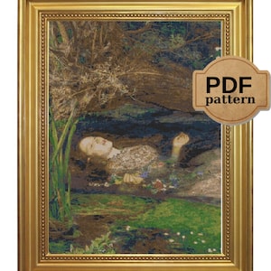 Ophelia cross stitch pattern, John Everett Millais, William Shakespeare, Hamlet, masterpiece, Instant download, embroidery pattern,PDF Chart