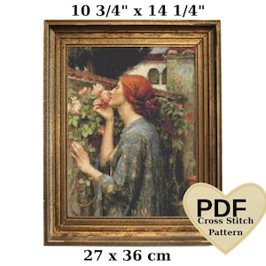 Patrón de punto de cruz &quot;El alma de la rosa&quot;: Pintura de Waterhouse (Patrón PDF)