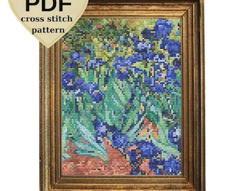 small Irises cross stitch pattern PDF, Vincent van Gogh, digital download, popular embroidery painting, wall art