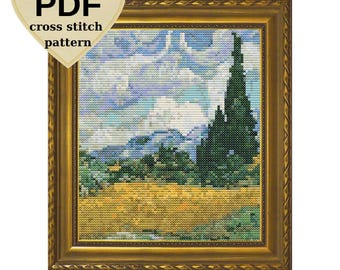 Van Gogh Cypress and Wheatfield Cross Stitch Pattern (PDF)
