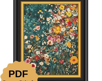 Gustav Klimt Flowers Cross Stitch Pattern, Beginner Embroidery (PDF Pattern)
