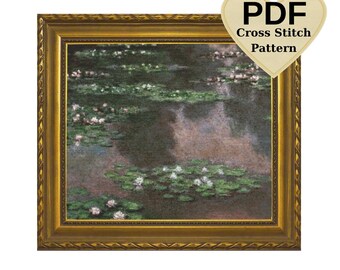 Monet Water Lilies Cross Stitch Pattern, Famous Painting (PDF Pattern)