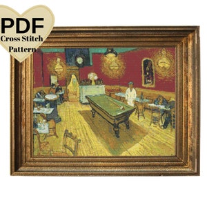 Van Gogh&#39;s Night Café Cross Stitch Pattern (PDF Digital Download)