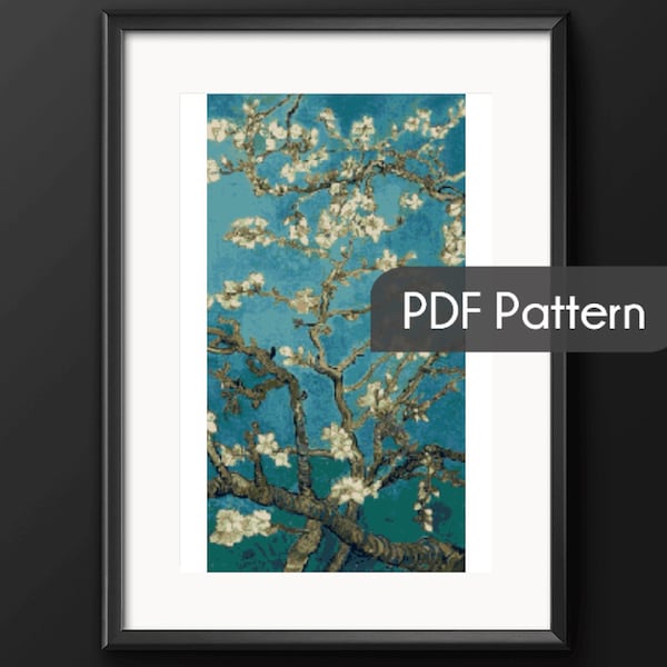 Almond Blossoms cross stitch pattern, Van Gogh PDF, Instant download, famous painting, Van Gogh embroidery, floral cross stitch pattern