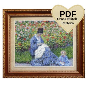 Schema punto croce Claude Monet, download immediato, dipinto famoso, Camille Monet, arte murale popolare fai da te, Pattern Keeper, schema personalizzato