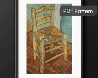 ゴッホの椅子のクロスステッチパターン：有名な絵画の刺繍（PDF