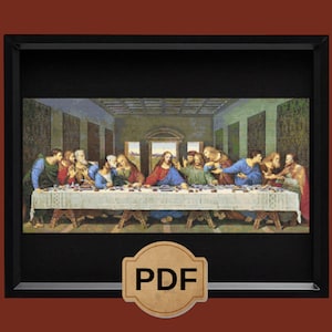 Het laatste avondmaal kruissteekpatroon, Leonardo da Vinci, afdrukbaar patroon, digitaal formaat, Jezus Christus-borduurkaart, pdf-bestand, geteld