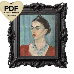フリーダ カーロ クロスステッチ パターン PDF、即時ダウンロード、有名な絵画、小さなクロスステッチ、マグダ パッチ、刺繍パターン、アートワーク